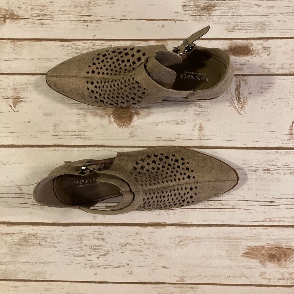 Roebuck & Co Tara Taupe Laser Cut Ankle Booties 8 - Picture 3 of 11
